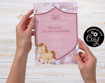 Derby Second Birthday Invitation, Editable Party Card (5x7) (Digital Download)