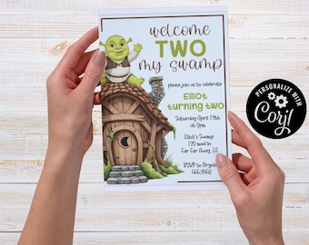 TWO my swamp, Ogre, Second Birthday Party Invitation, Editable Party Card (5x7) (Digital Download)