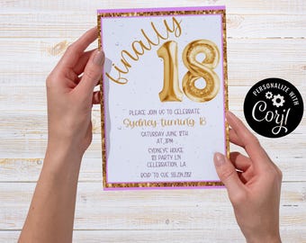 Eighteenth Birthday Invitation, Teenager, Sequin, Editable Party Card (5x7) (Digital Download)