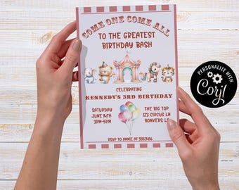 Circus, Birthday Party Invitation, Editable Party Card (5x7) (Digital Download)