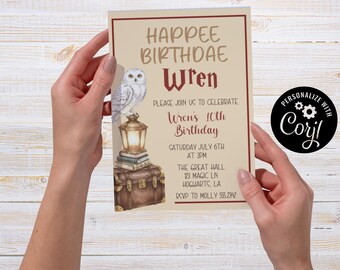 Wizard, Birthday Invitation, Editable Party Card (5x7) (Digital Download)
