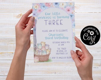 Princess, Third Birthday Invitation, Editable Party Card (5x7) (Digital Download)