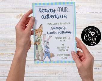 Adventure, Zoo Birthday Party Invitation, Editable Party Card (5x7) (Digital Download)