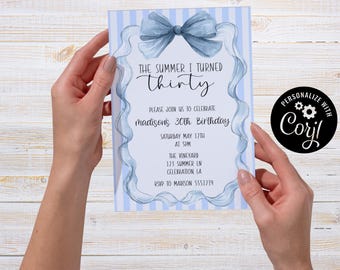 Summer I Turned Thirty, Birthday Invitation, Editable Party Card (5x7) (Digital Download)
