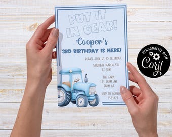 Third Birthday Invitation, Tractor, Farm, Editable Party Card (5x7) (Digital Download)