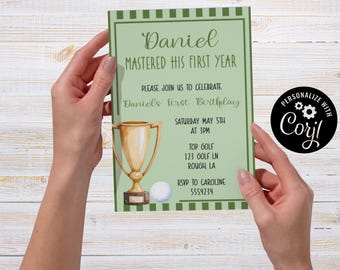 Mastered, Golf, First Birthday Party Invitation, Editable Party Card (5x7) (Digital Download)