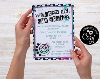 Punk Pop, 90s, Birthday Party Invitation, Editable Party Card (5x7) (Digital Download)