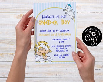 ONEder boy, Hercules, First Birthday Party Invitation, Editable Party Card (5x7) (Digital Download)