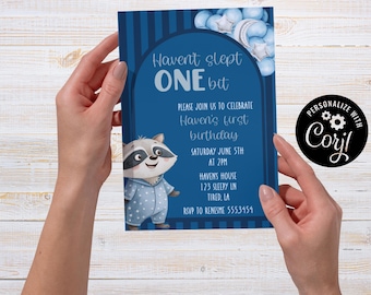 Haven't Slept ONE Bit, First Birthday Invitation (5x7 Inch), Digital Download