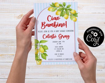 Ciao, Italian Baby Shower Invitation, Editable Party Card (5x7) (Digital Download)