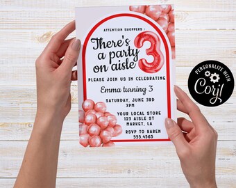 Aisle 3, shopper, Birthday Party Invitation, Editable Party Card (5x7) (Digital Download)