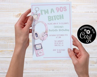 90s Birthday Invitation, Editable Party Card (5x7) (Digital Download)