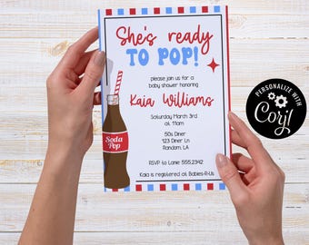 Diner, Pop, Baby Shower Invitation, Editable Party Card (5x7) (Digital Download)