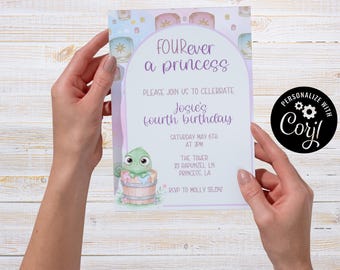 Princess, Fourth Birthday Invitation, Editable Party Card (5x7) (Digital Download)