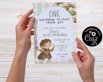 First Birthday Invitation, Nerdy, Ring, Editable Party Card (5x7) (Digital Download)