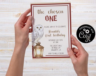 Wizard, First Birthday Invitation, Editable Party Card (5x7) (Digital Download)