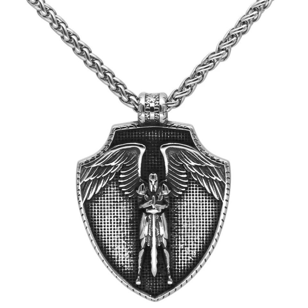 Guardian Angel With Sword Pendant Necklace Angel Wings Holy Warrior