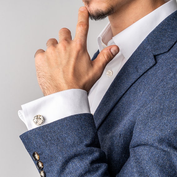 Platinum Watch Mechanism Cufflinks | Mens Cufflinks | Suit Shirt Cufflinks | Wedding Groom Cufflinks | Mens Gift | Suit Cufflinks | Gift
