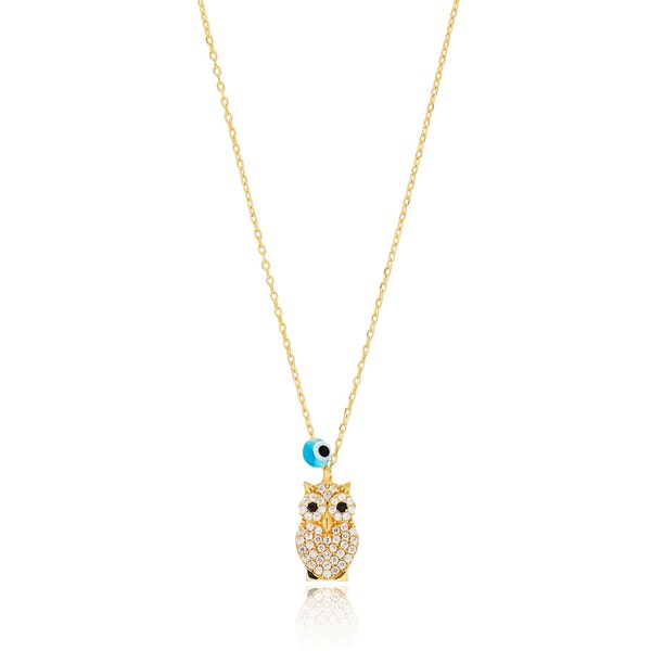 Collier pendentif hibou| Charme géométrique de l’oiseau hibou d’or| Petit collier hibou pour bijoux de tous les jours pour femmes| Gemstone Dainty Animal Lover Bijoux