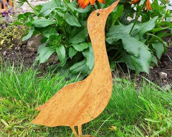 Metal Duck Garden Art, Rusted Corten Steel Bird Silhouette