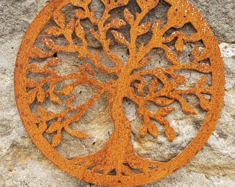 Decoración de jardín con árbol de la vida, arte de pared de acero para exteriores, regalo de metal oxidado.