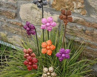 Colourful Steel Flower / Plant support / Painted metal outdoor garden and patio flower art
