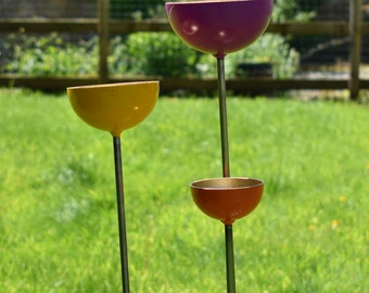 Handmade Steel Rain Catcher Bird Feeders: Colourful Garden Art