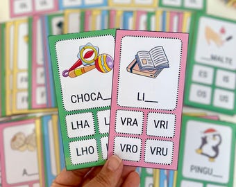 Actividad de alfabetización en portugués: encuentra las sílabas complejas correctas / Imprime, juega y aprende