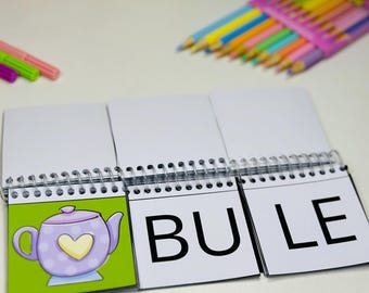 Juego de encontrar las sílabas correctas: actividad de alfabetización temprana en portugués para crear palabras, material preescolar