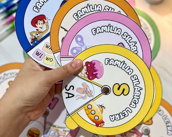 Ruedas giratorias de sílabas en portugués: ejercicios de fonética y lectura para niños