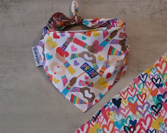 Customizable LGBTQIA Pride Dog Bandana / Dog Neckerchief / Colorful Hearts Pet Scarf / Pet Fashion / Rocko Wear / Reversible Pet Scarf