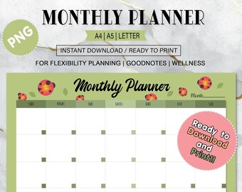 Cute Ladybug Spring Digital Planner - No Date Digital Download