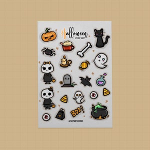 Cute Kawaii Halloween Stickers Sheet | Hand illustrated | Bullet Journal Stickers | Planner Stickers | Scrapbook Stickers