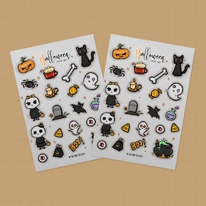 Cute Kawaii Halloween Stickers Bundle | Hand Illustrated | Bullet Journal Stickers | Planner Stickers | Scrapbook Stickers