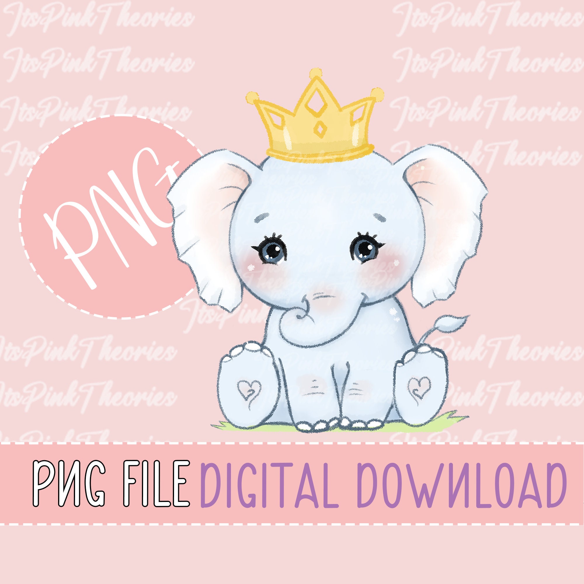 Cute Baby Elephant With Crown PNG Clipart - Digital Instant Download ...