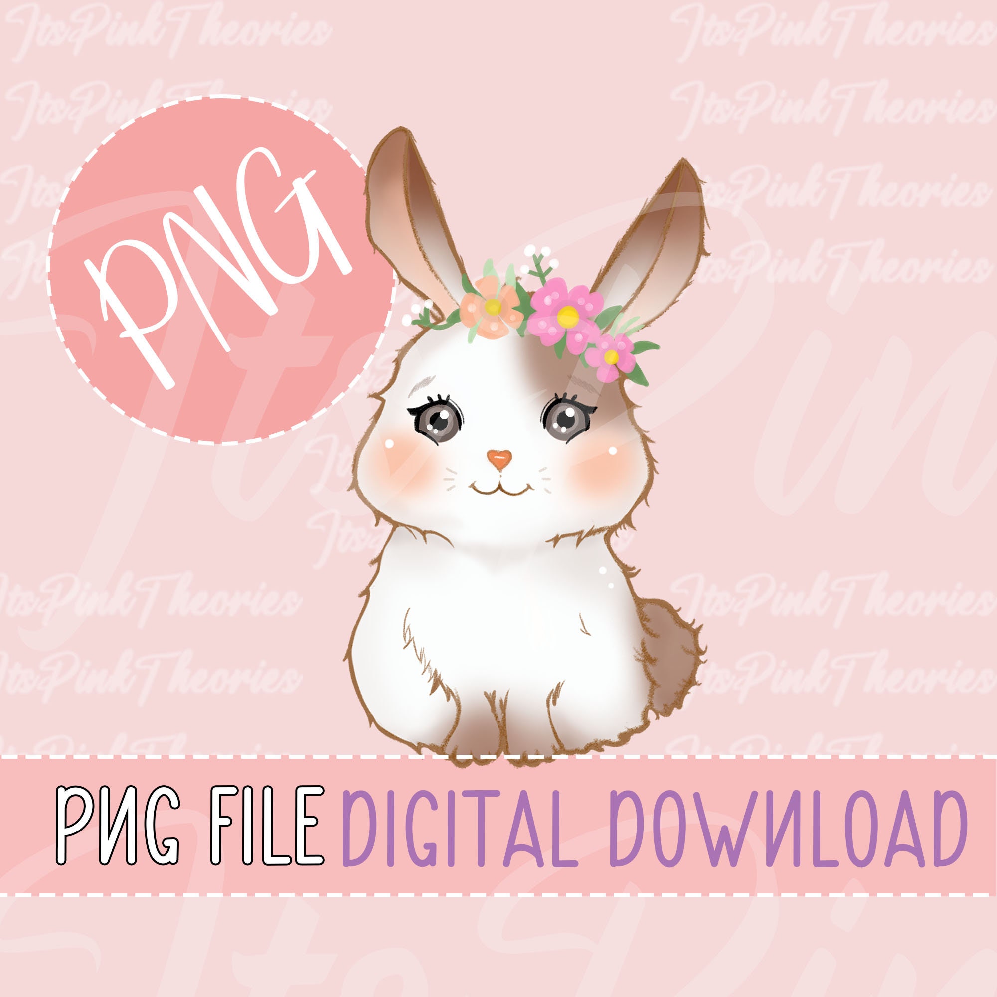 Cute Baby Bunny With Flower Crown PNG | Hand-drawn | Bunny Lover ...