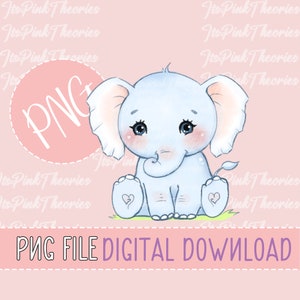 Baby Elephant PNG | Watercolor | Hand-Drawn | Elephant Lover | Nursery Decor | Sublimation PNG | Instant Digital Download