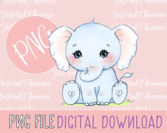 Baby Elephant PNG | Watercolor | Hand-Drawn | Elephant Lover | Nursery Decor | Sublimation PNG | Instant Digital Download