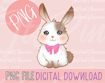 Cute Baby Bunny with Bow PNG | Hand-Drawn | Bunny Lover | Nursery Decor | Sublimation PNG | Instant Digital Download