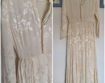 Size 8 Vintage 50's Ivory silk jacquard Wedding/Occasion dress