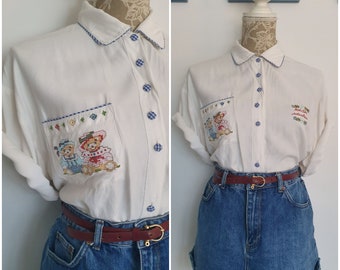 Size 18 Vintage Mavie 90's Teddy embroidered blouse