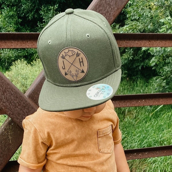 Custom Hat With Initials and Symbols | Circle Arrows | Baby Toddler Adult Hat | Personalized Leather Patch Hat | Gift for Baby | Dad Gift