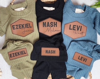 Personalized Newborn Waffle Knit Outfit | Custom Name Shirt Baby Coming Home Set | Newborn Photo Outfit | Baby Shower Gift