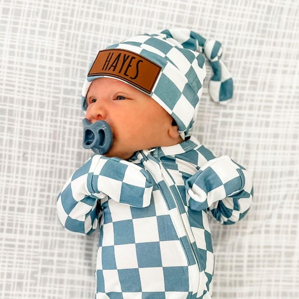 Neugeborenes Baby-Outfit | Bambus-Schachbrett | GOKO Baby Zippy | Take-Home-Outfit | Baby-Jungen-Kleidung | Neugeborenes Coming-Home-Outfit | Kleines Mädchen