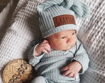 Newborn Boy Coming Home Outfit | Waffle Outfit Set | Baby Boy Clothes | Baby Boy Gift | Baby Girl Gift | Baby Personalized Going Home Name