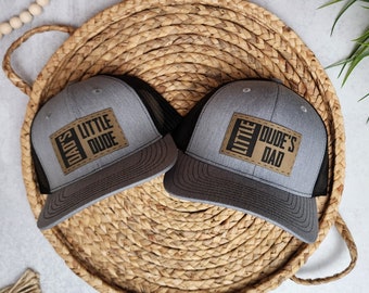 Dad&#39;s Little Dude | Little Dude&#39;s Dad | Dad Hat | Rectangle | Dad Gift | Toddler Kid Adult Hat | Personalized Hat | HATS SOLD INDIVIDUALLY