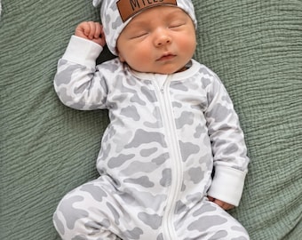 Baby Boy Coming Home Outfit | Personalized Zipper Romper Set | Newborn Going Home Outfit | Baby Shower Gift | Hospital Outfit