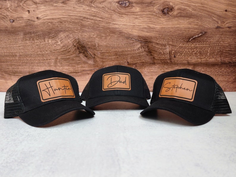 Dad and Son Trucker Hats Cursive Rectangle Dad Gift Toddler Kid Adult Hat Personalized Hat HATS SOLD INDIVIDUALLY image 6