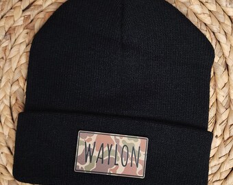 Newborn Camo Baby Beanie | Personalized Name Knit Beanie | Name Infant Hat | Toddler Winter Hat | Name Beanie | Baby Gift | Old School Camo