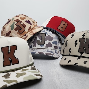 Personalized Initial Hat | Matching Family Hats | Custom Initial Patch Hat | Dad and Me Hat | Infant Youth Adult Cap | Varsity Letter Patch